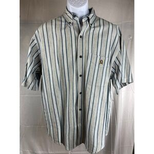 Coliseum Blues Mens M Striped Short Sleeve Button Down Shirt Pocket Logo